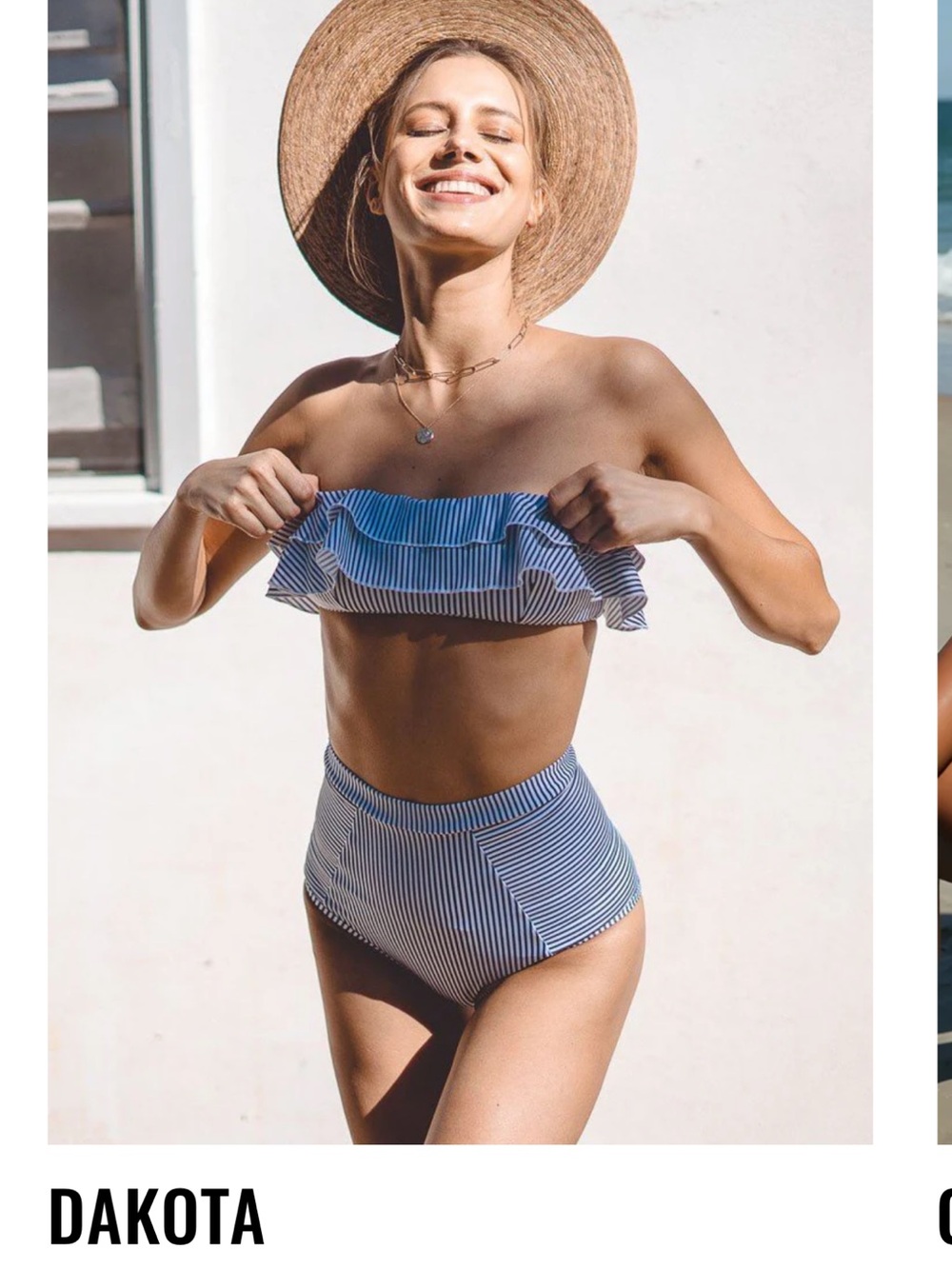 Dakota Blue Stripe Ruffle Bandeau High-Waist Bikini